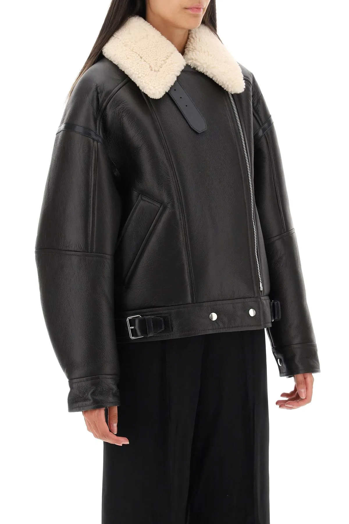 ACNE STUDIOS Elegant Brown Leather Shearling Jacket