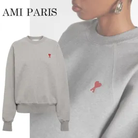 AMI PARIS  |Heart Street Style Long Sleeves Plain Cotton Logo