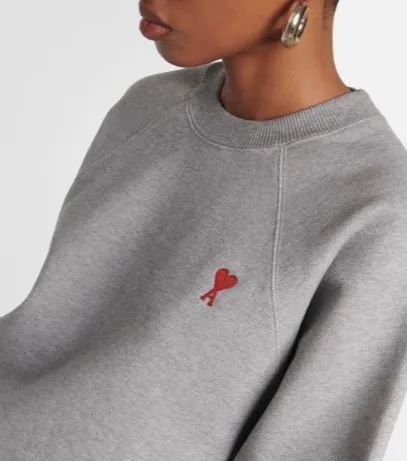 AMI PARIS  |Heart Street Style Long Sleeves Plain Cotton Logo