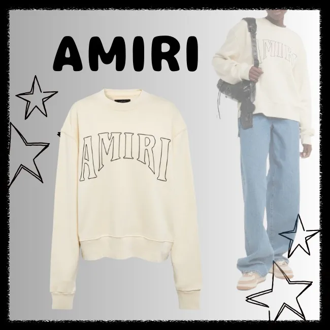 AMIRI  |Crew Neck Unisex Street Style Long Sleeves Plain Cotton Logo