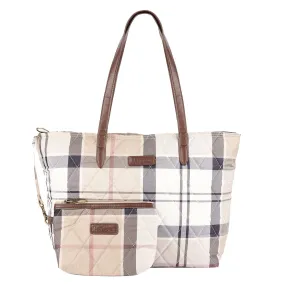 Barbour Womens Wetherham Quilted Tartan Tote Bag Rosewood