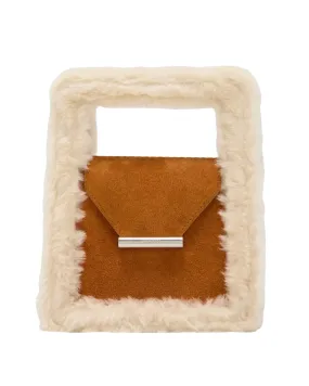 Beau Mini Shearling Box Crossbody Bag in Toffee