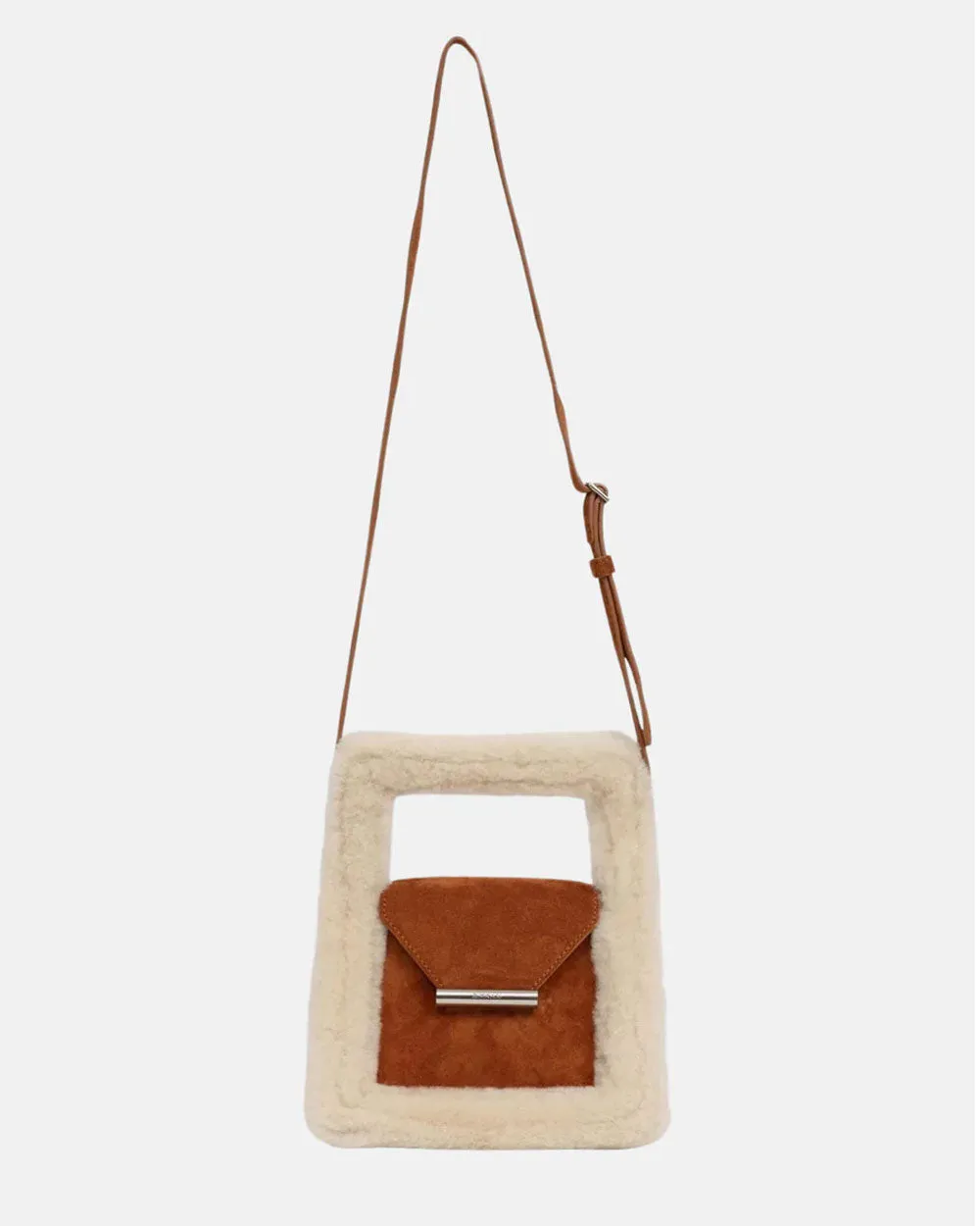 Beau Mini Shearling Box Crossbody Bag in Toffee