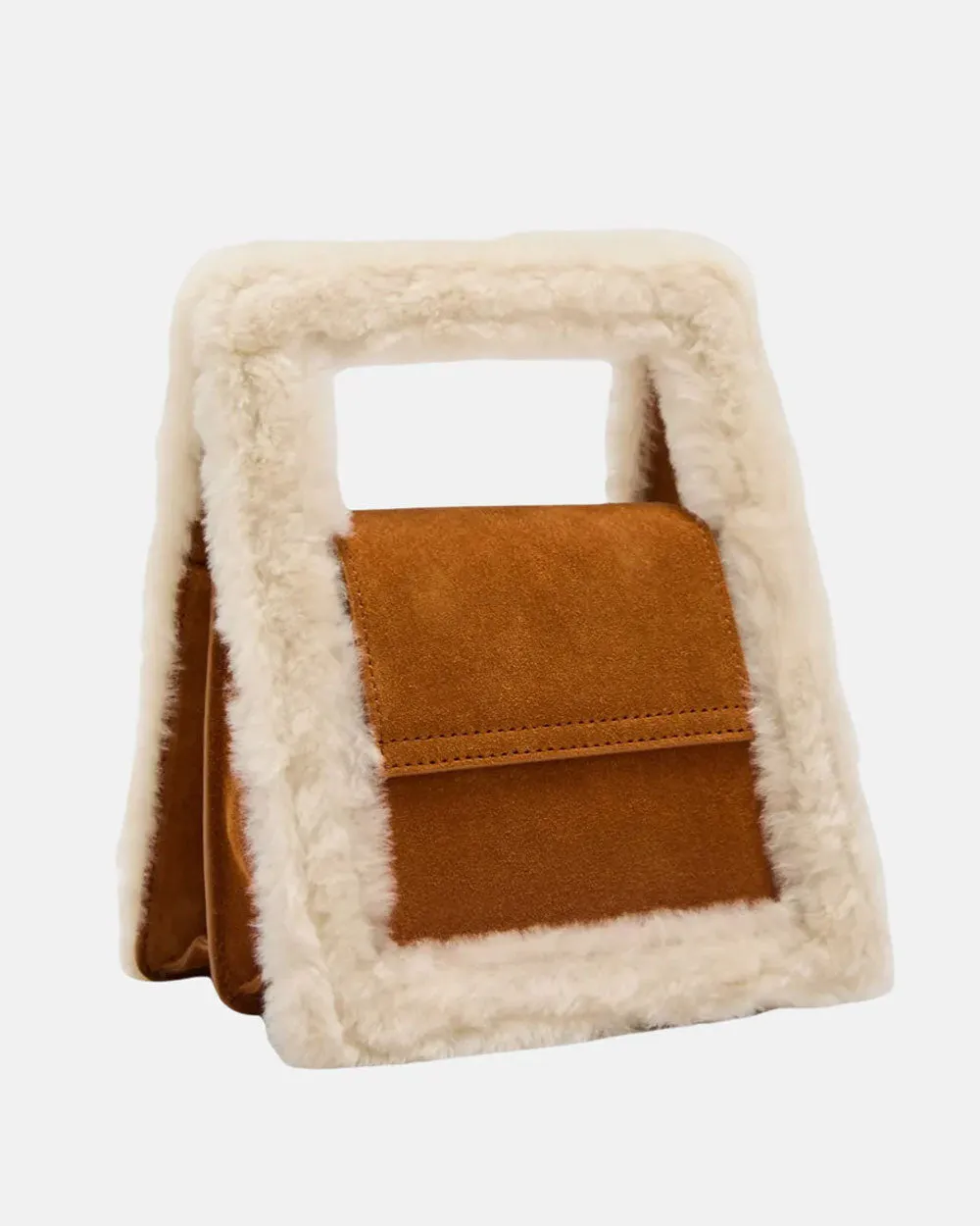 Beau Mini Shearling Box Crossbody Bag in Toffee