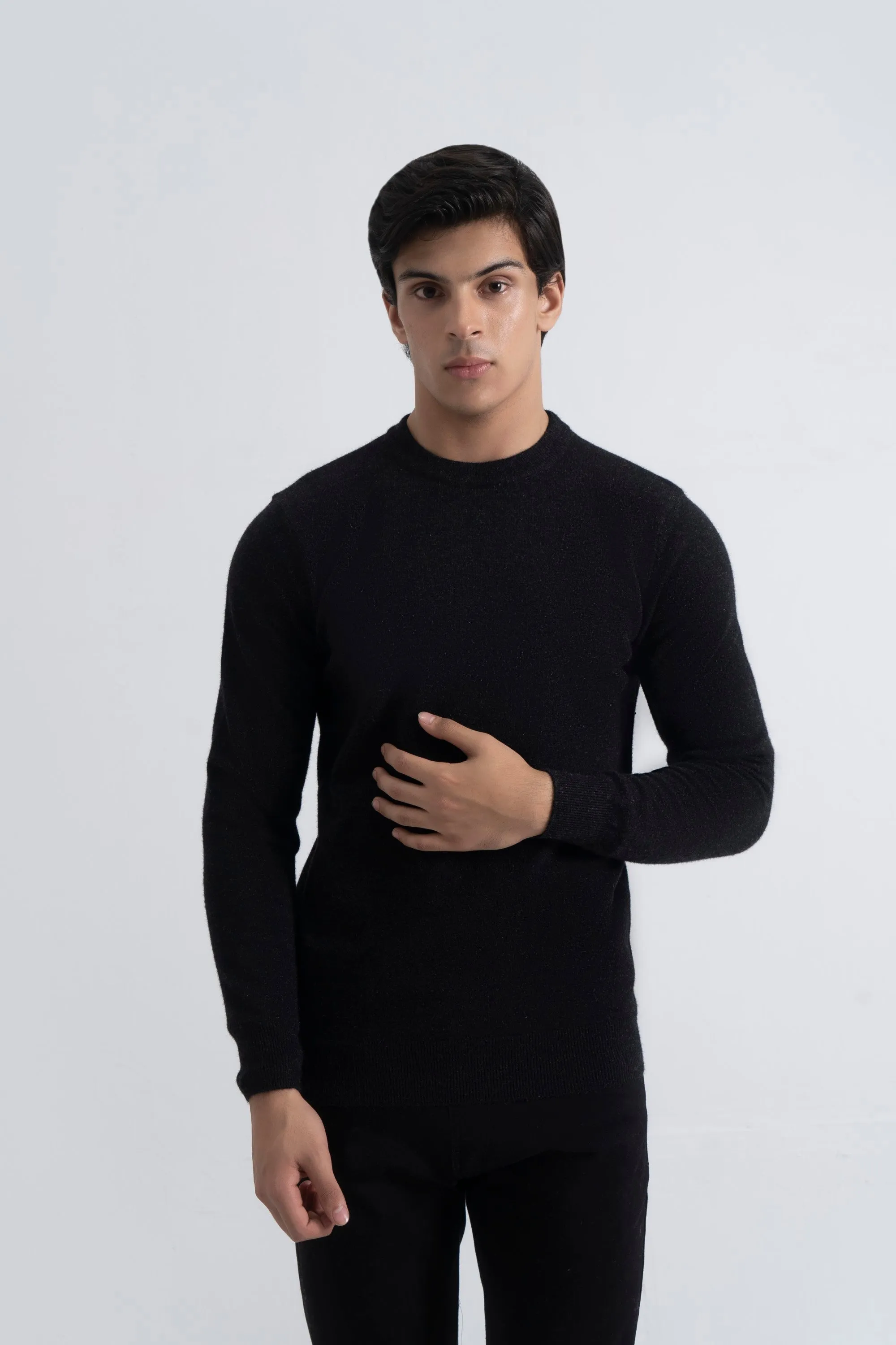 Black Acrylic Sweater Round Neck