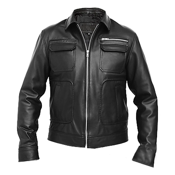 Black Casual Leather Jacket | Men Slim Fit Jacket