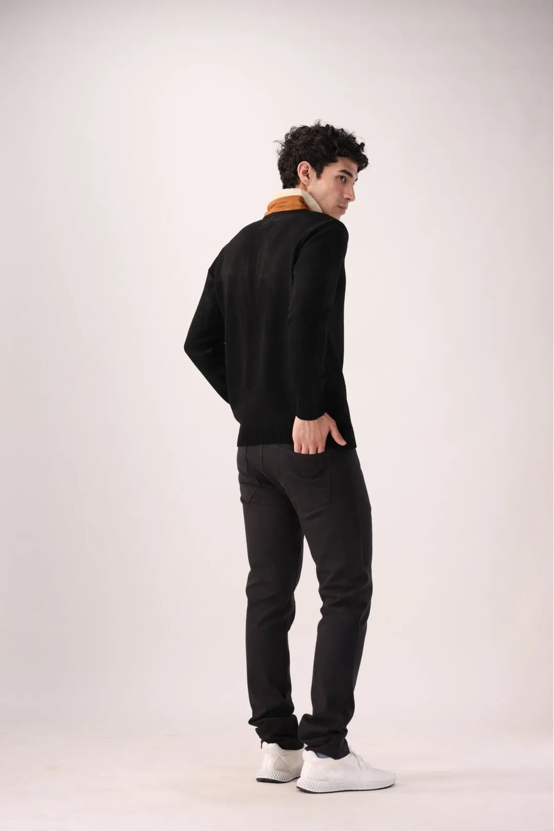 Black Quarter-Zip Cotton Sweater