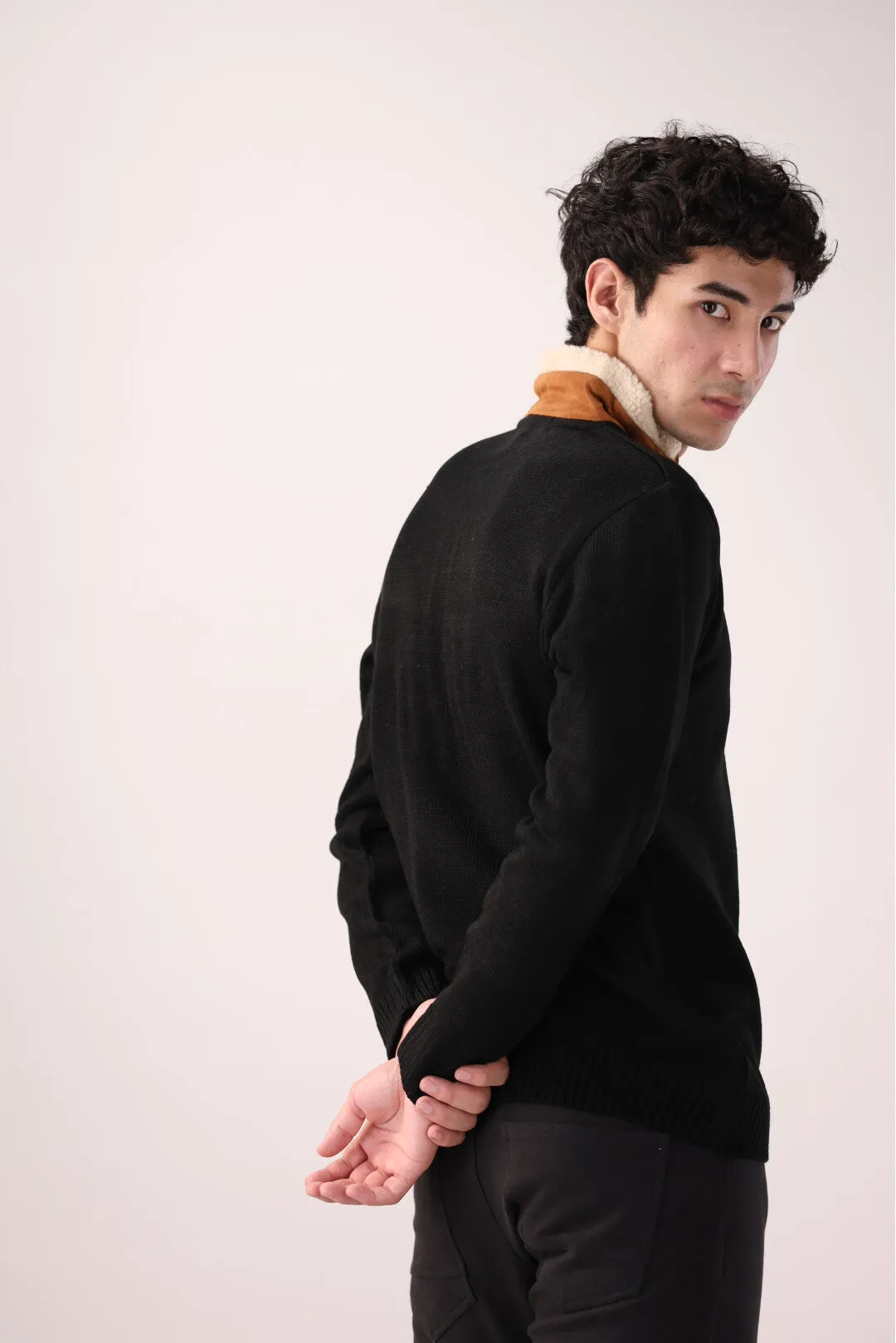 Black Quarter-Zip Cotton Sweater