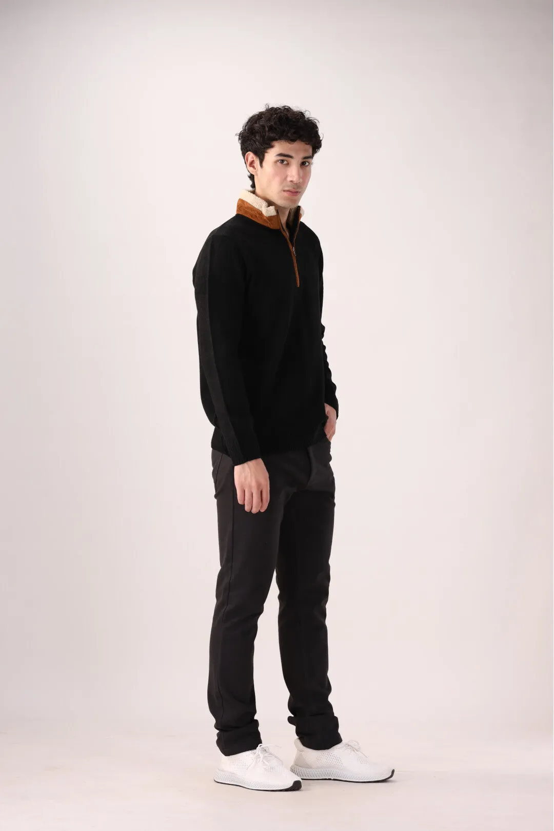 Black Quarter-Zip Cotton Sweater