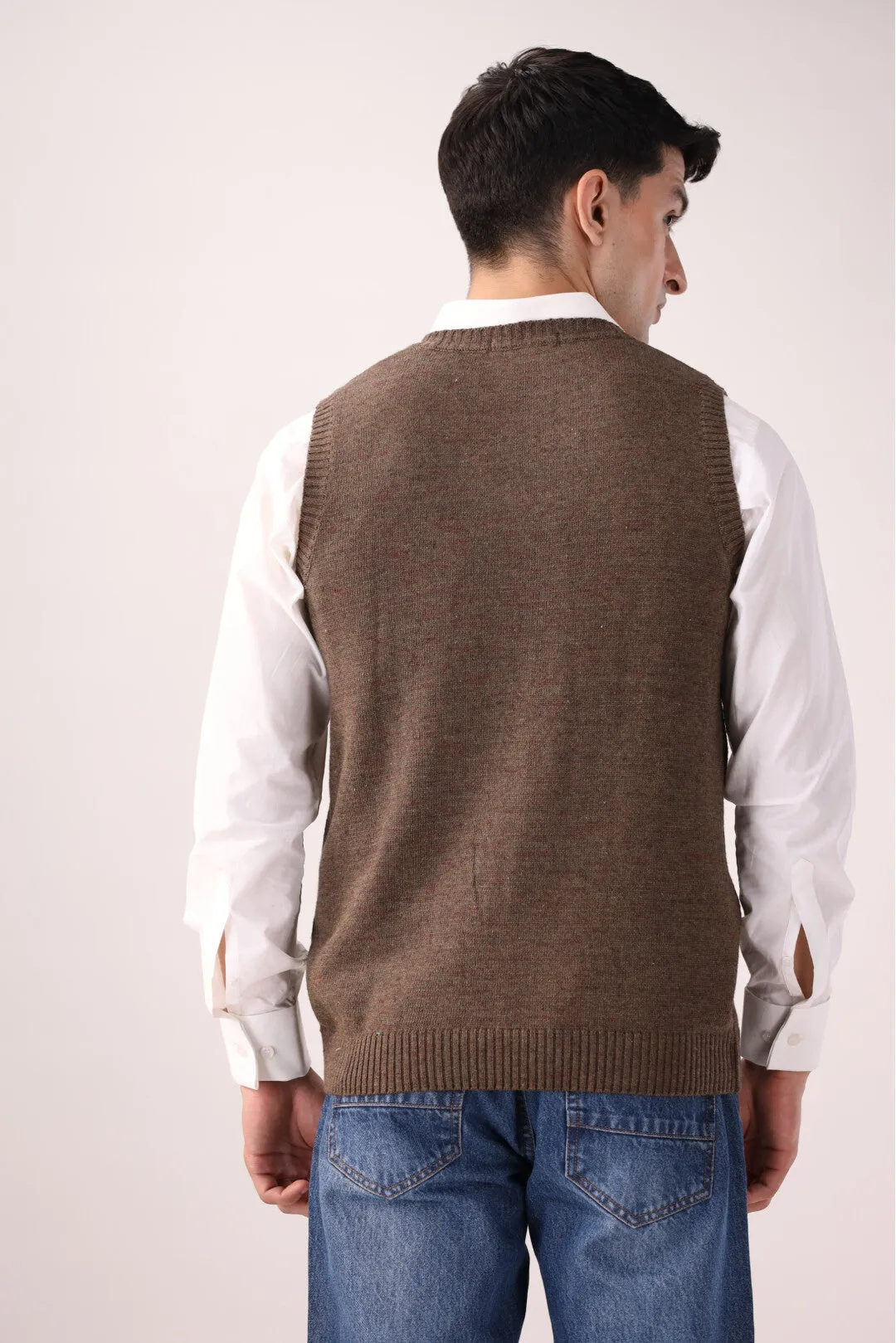 Brown Cotton Sleeveless Sweater