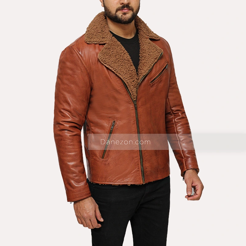 Brown Shearling Jacket | Mens Biker Shearling Jacket