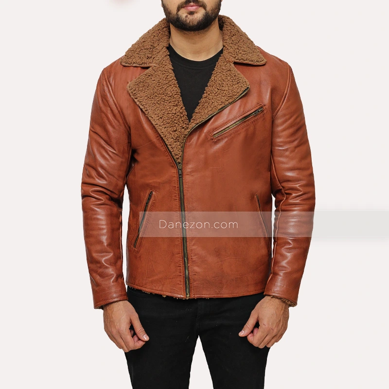 Brown Shearling Jacket | Mens Biker Shearling Jacket