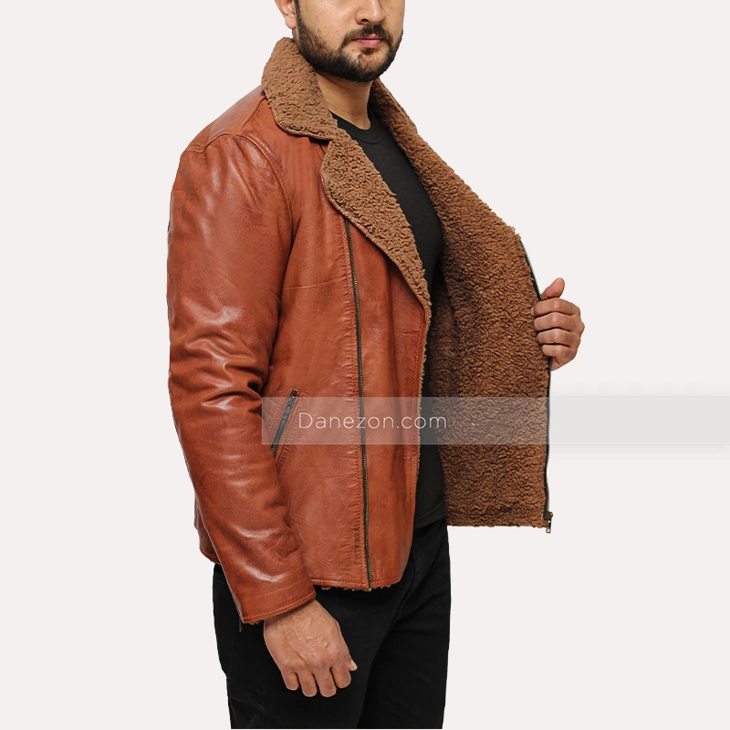 Brown Shearling Jacket | Mens Biker Shearling Jacket