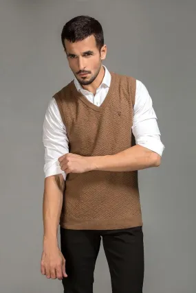 Brown V neck Sleeveless Sweater