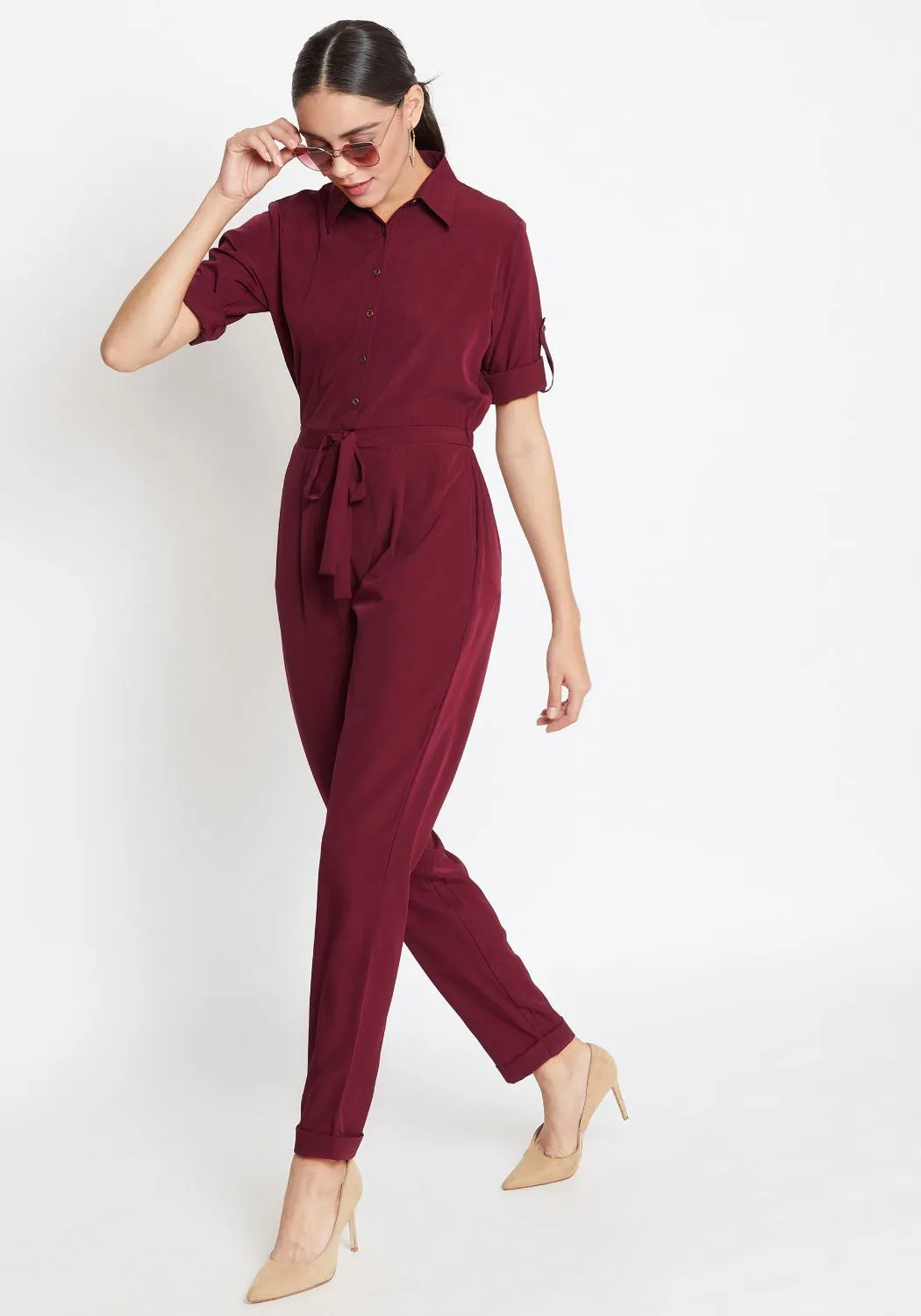 Button Down Roll-up Jumpsuit