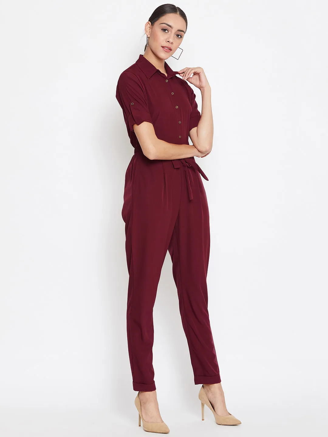 Button Down Roll-up Jumpsuit