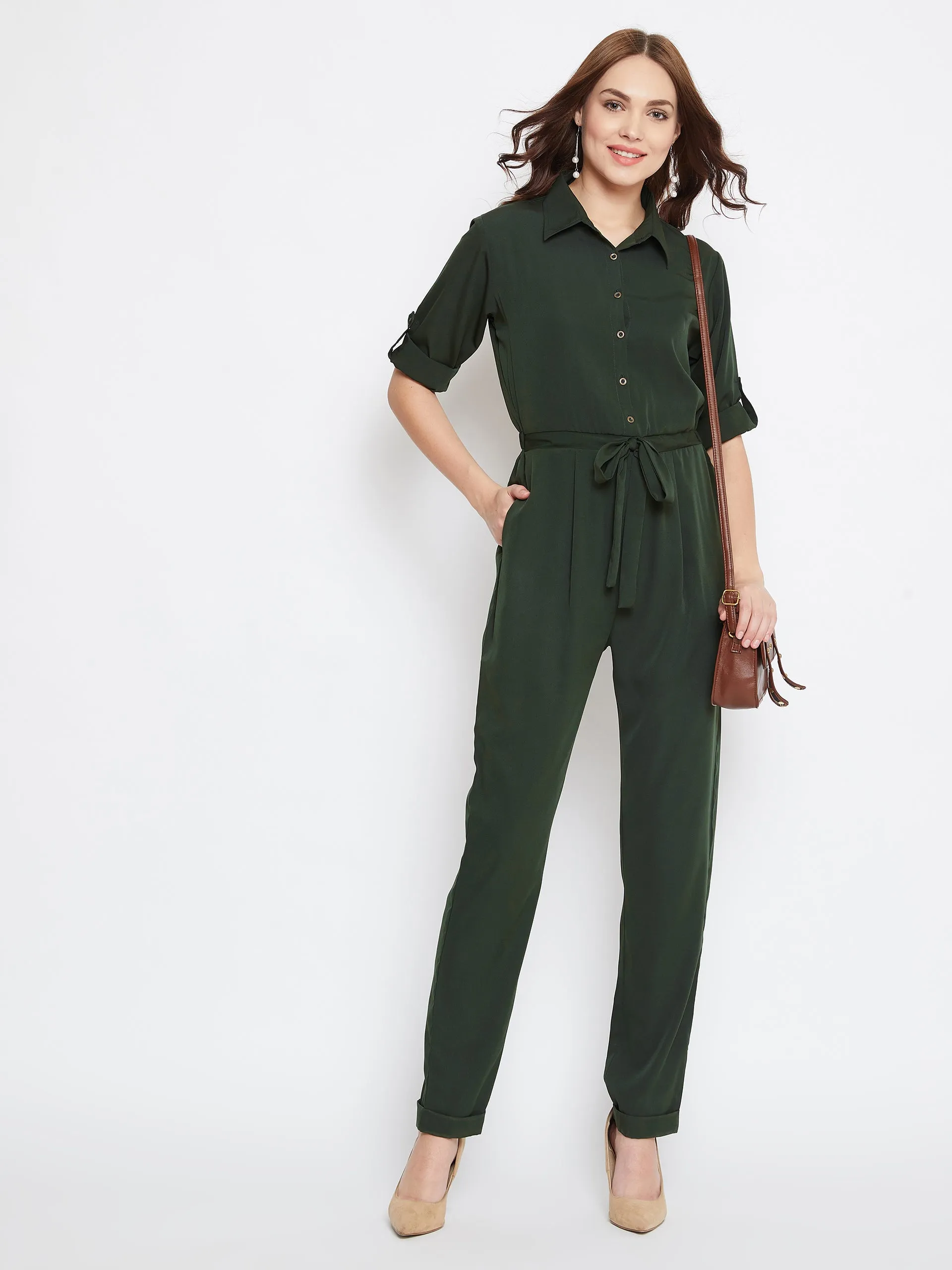 Button Down Roll-up Jumpsuit