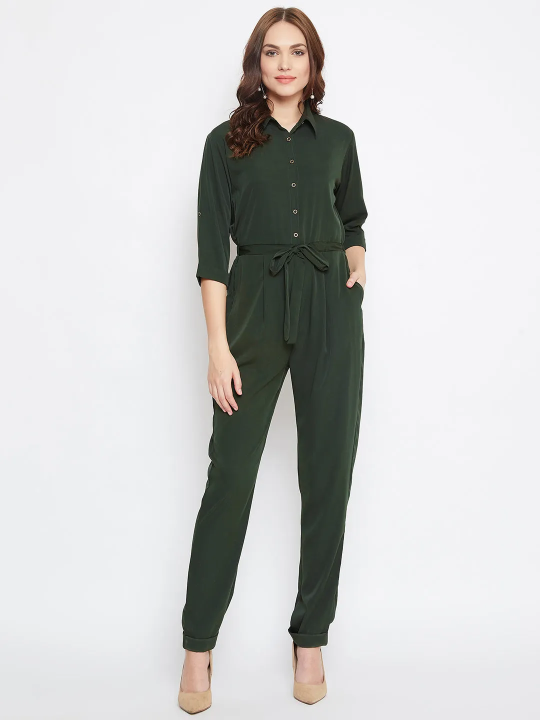 Button Down Roll-up Jumpsuit