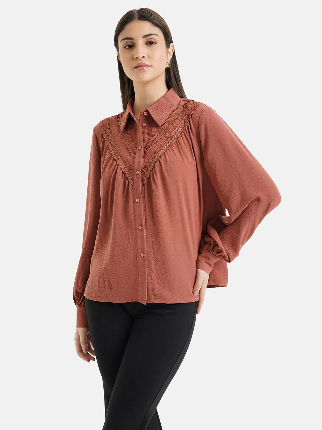 Buttoned Down Lace  Insert Shirt