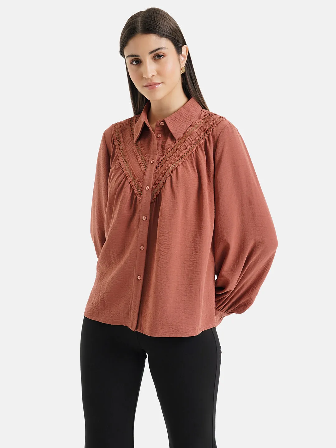 Buttoned Down Lace  Insert Shirt