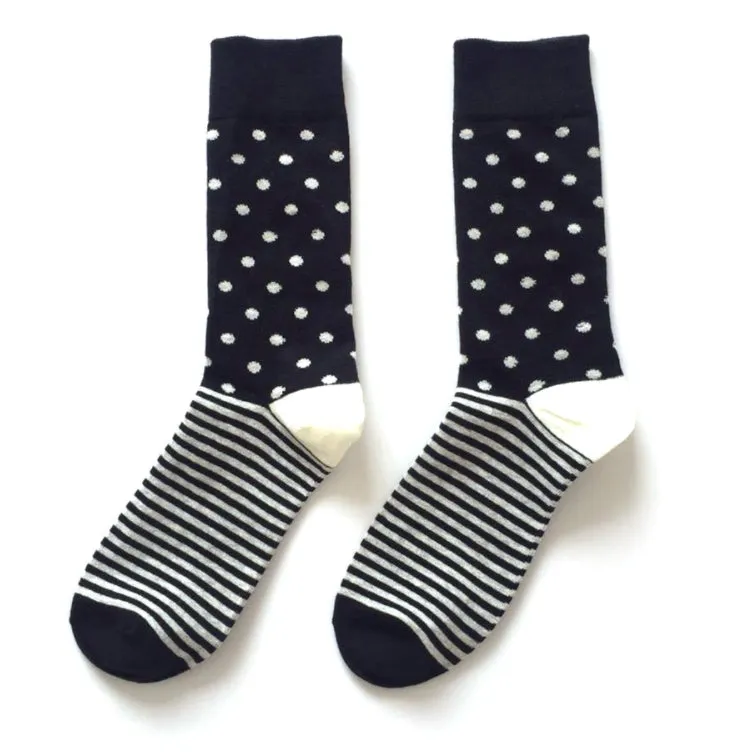 Crew Socks | Funky Socks | Stripes & Dots (Black)