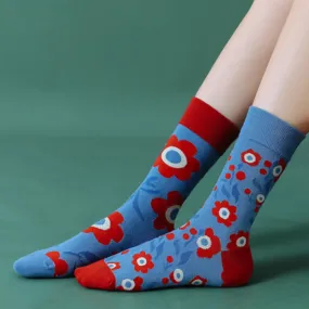 Crew Socks | Mismatched Socks - Flowers Red