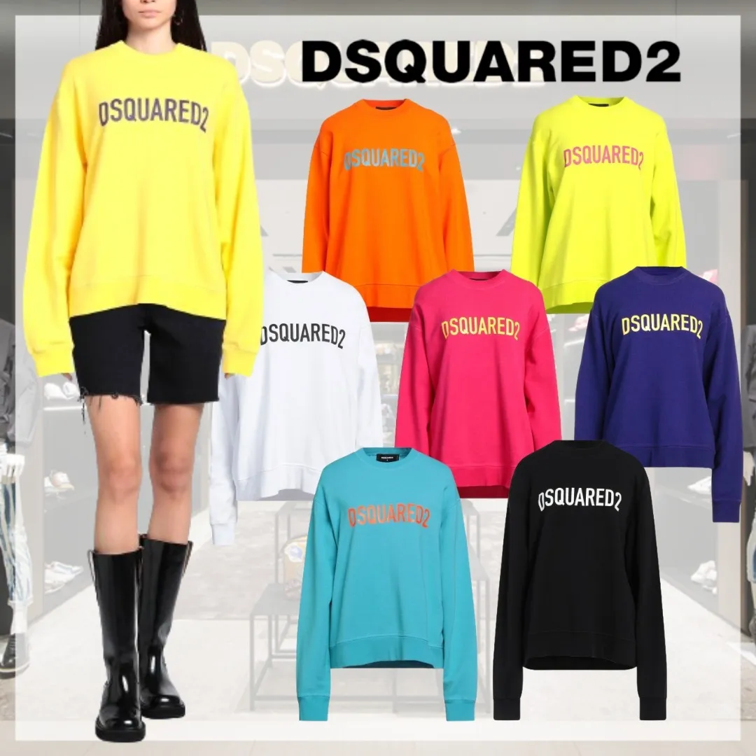 D SQUARED2  |Crew Neck Unisex Street Style Long Sleeves Plain Cotton Logo