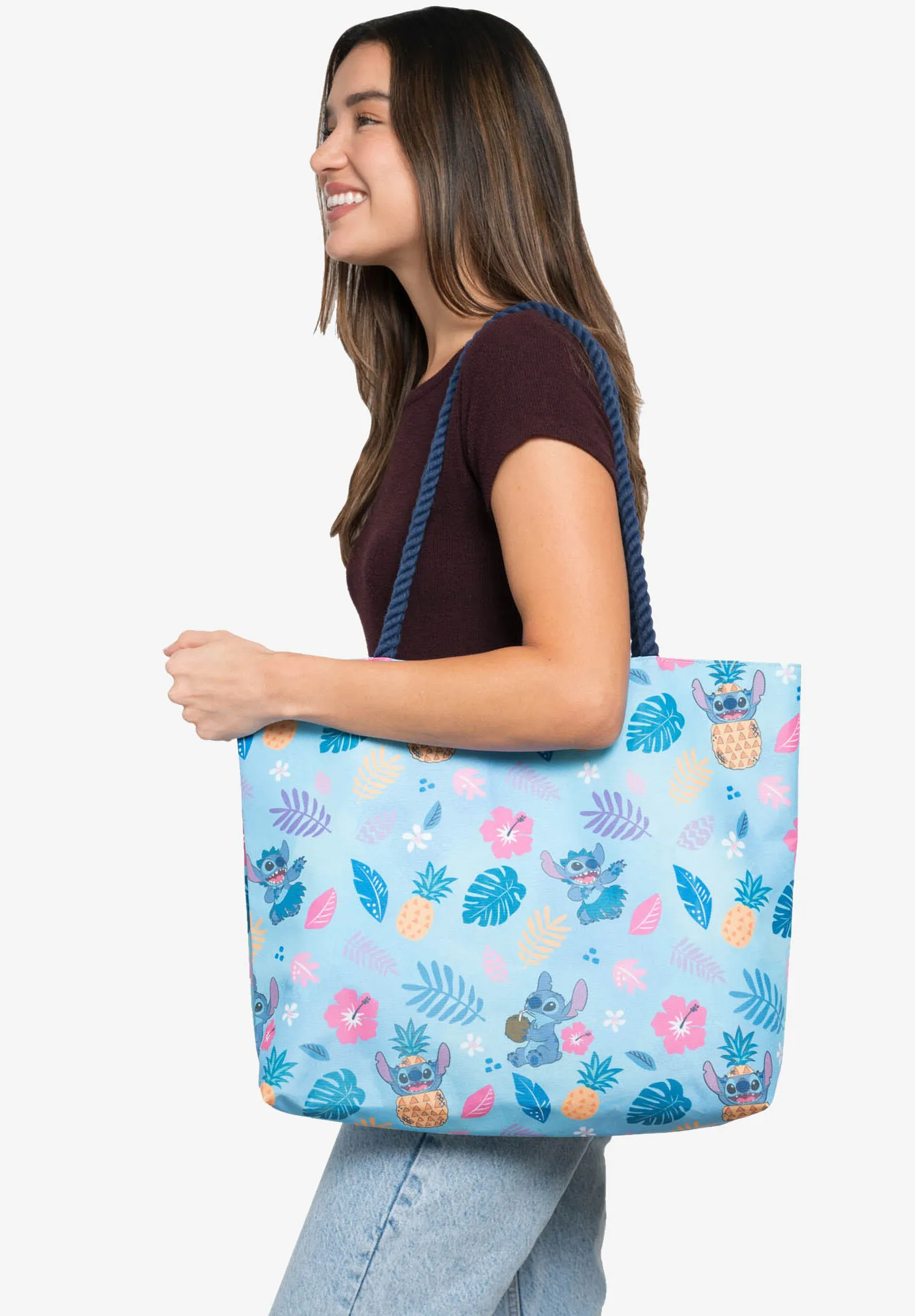 Disney Stitch Travel Rope Tote Bag Carry-On Blue All-Over Print