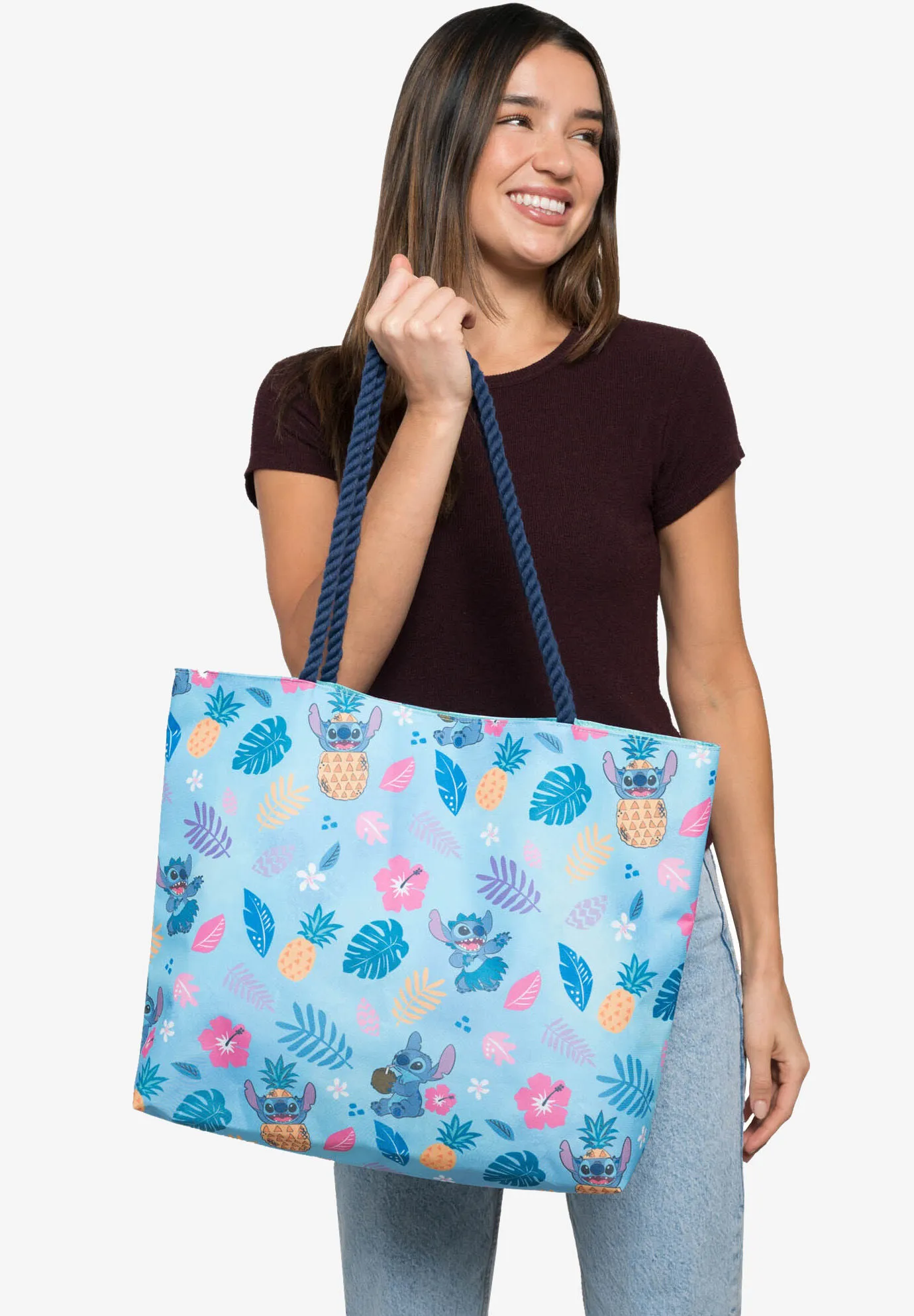 Disney Stitch Travel Rope Tote Bag Carry-On Blue All-Over Print