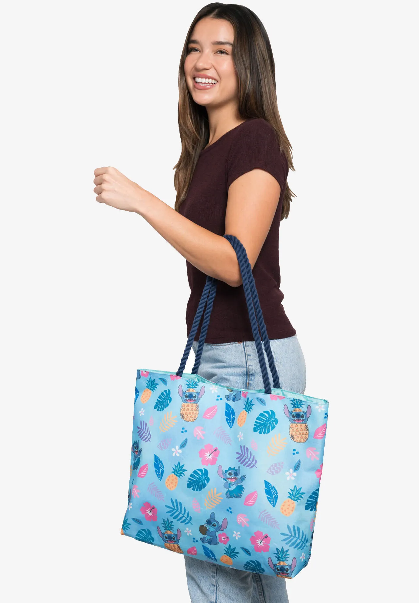 Disney Stitch Travel Rope Tote Bag Carry-On Blue All-Over Print