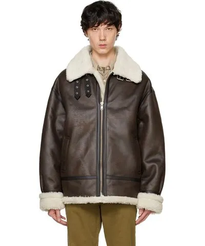 Dunst Brown Loose-Fit Line Faux-Shearling Jacket