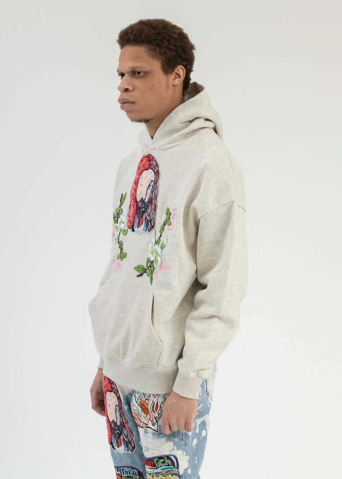 EMBROIDERY PATCHWORK HOODIES - GREY