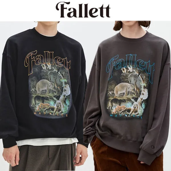 Fallett  |Crew Neck Unisex Street Style Long Sleeves Cotton Logo