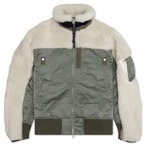 Faux Shearling Nylon Twill Blouson - Ecru