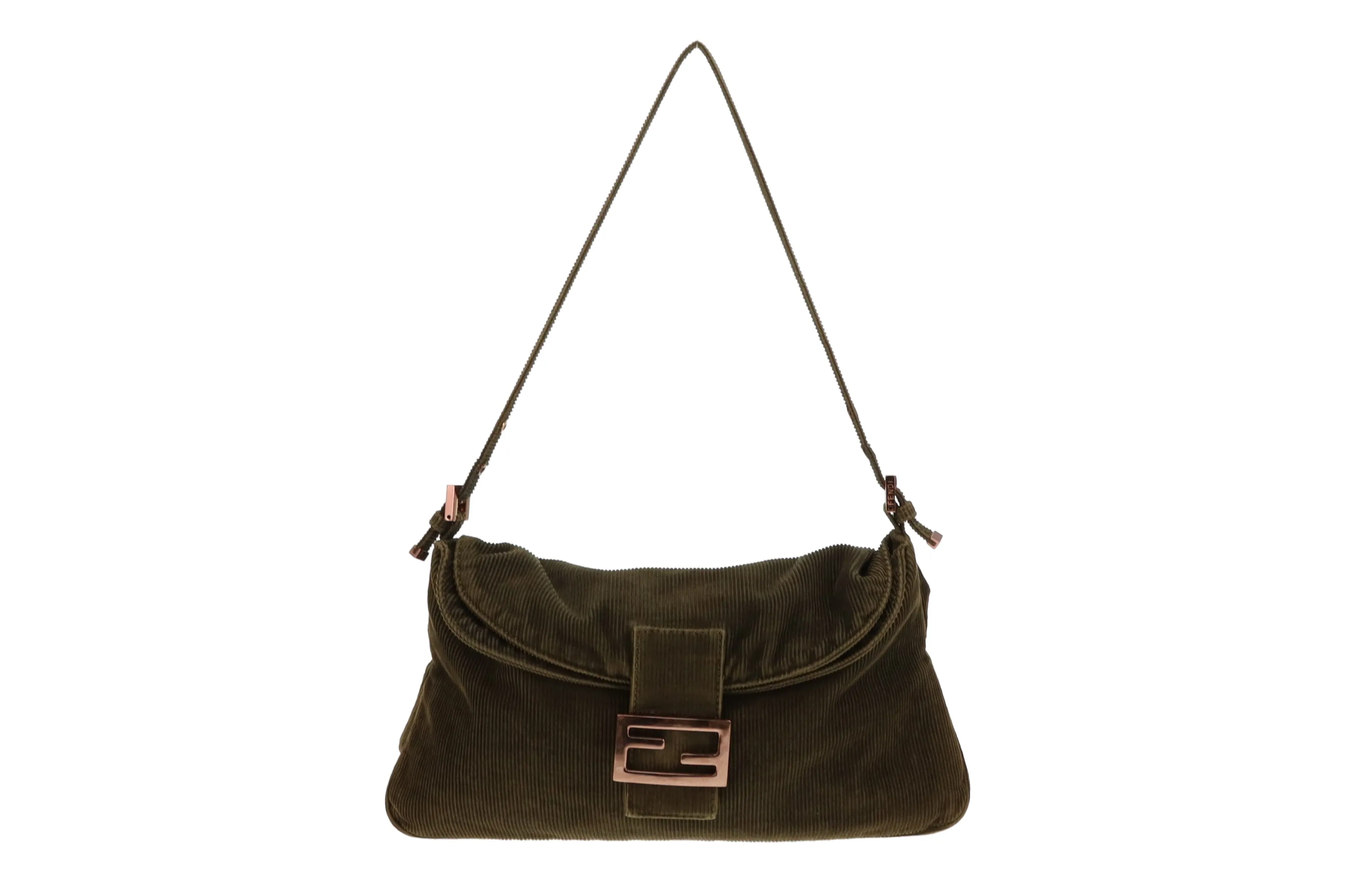 Fendi Khaki Corduroy and Rose Gold HW Shoulder Bag