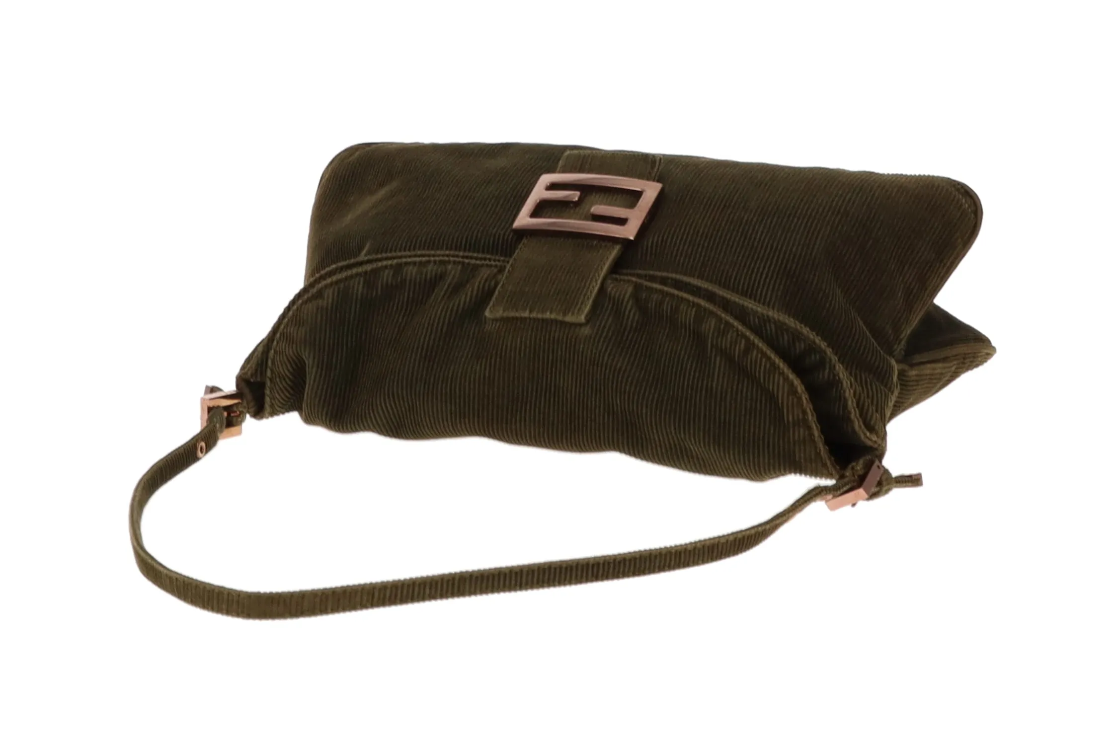 Fendi Khaki Corduroy and Rose Gold HW Shoulder Bag