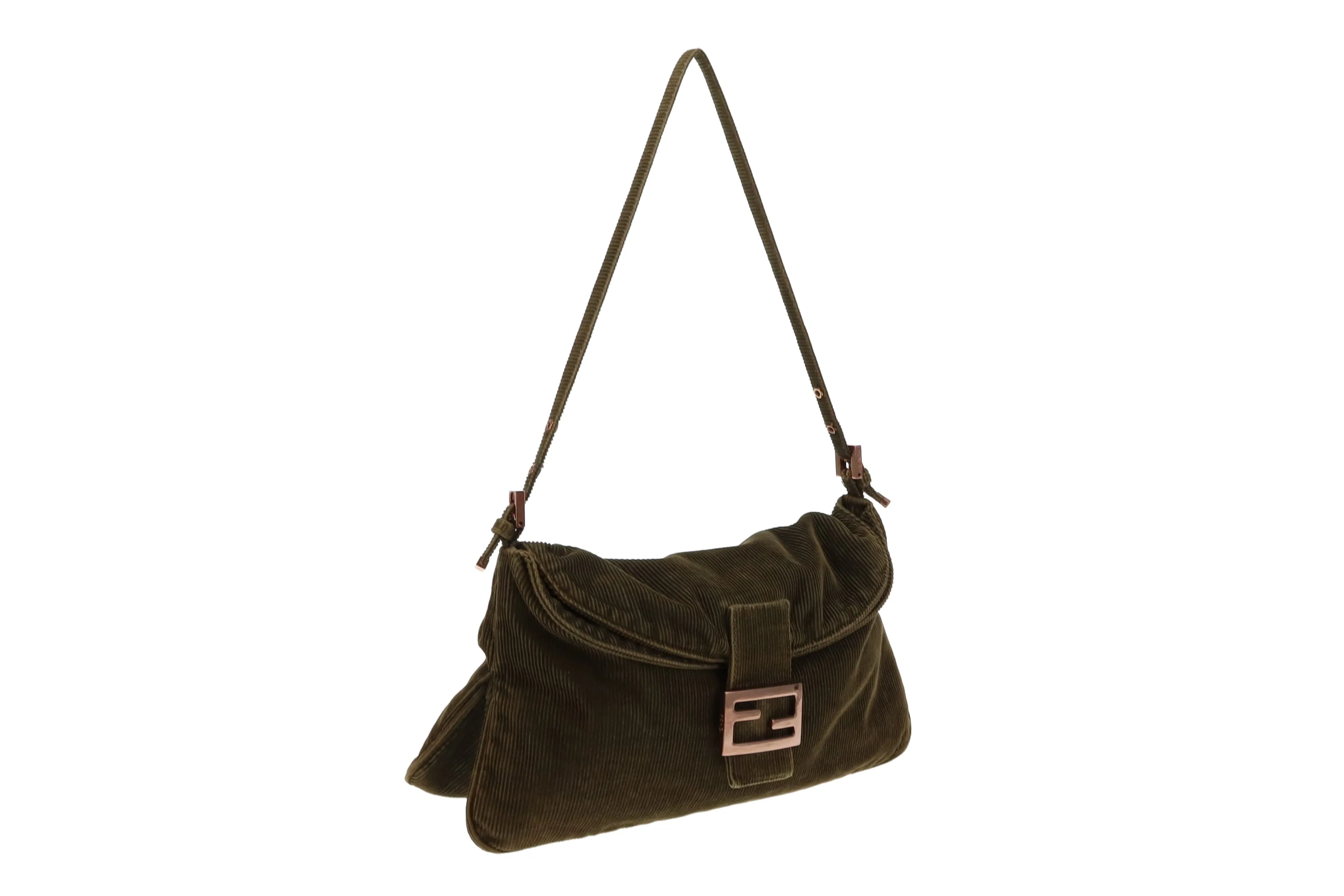 Fendi Khaki Corduroy and Rose Gold HW Shoulder Bag