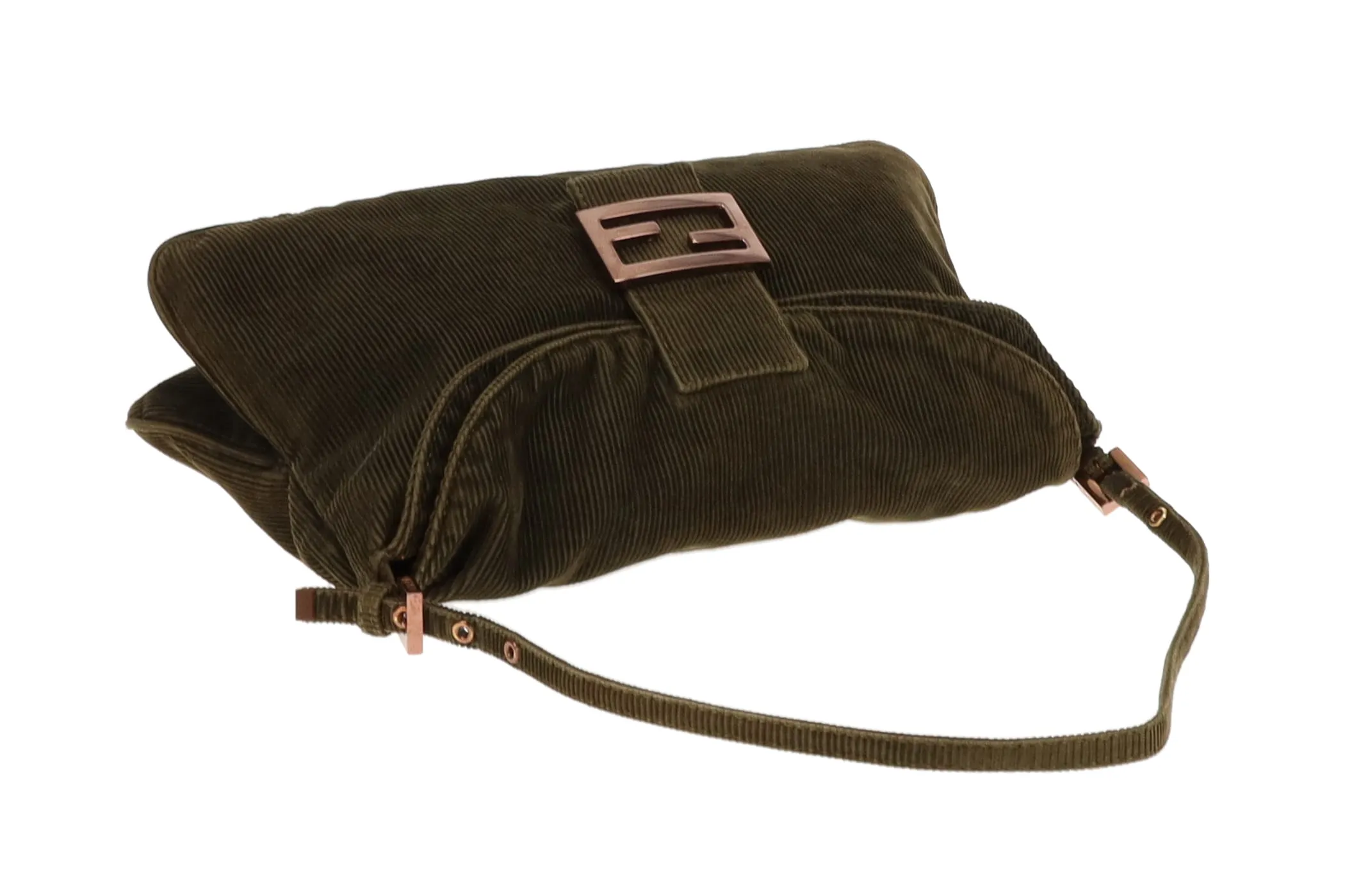 Fendi Khaki Corduroy and Rose Gold HW Shoulder Bag