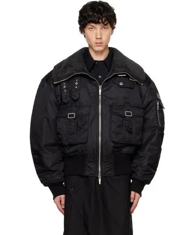 Feng Chen Wang Black Aviator Cargo Jacket