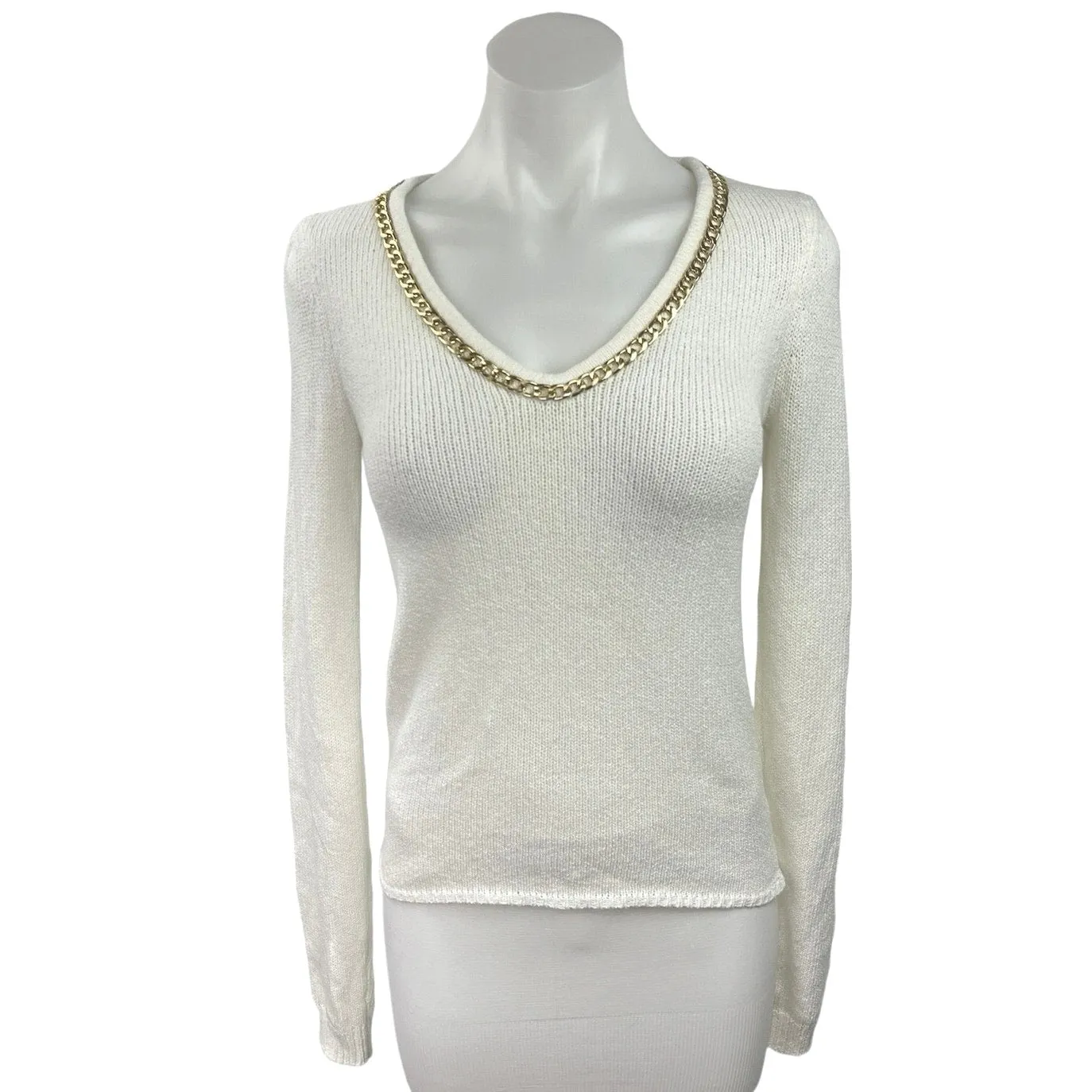 Generation Love White Chain Neck Knit Stretch Pullover Sweater Top Size XS