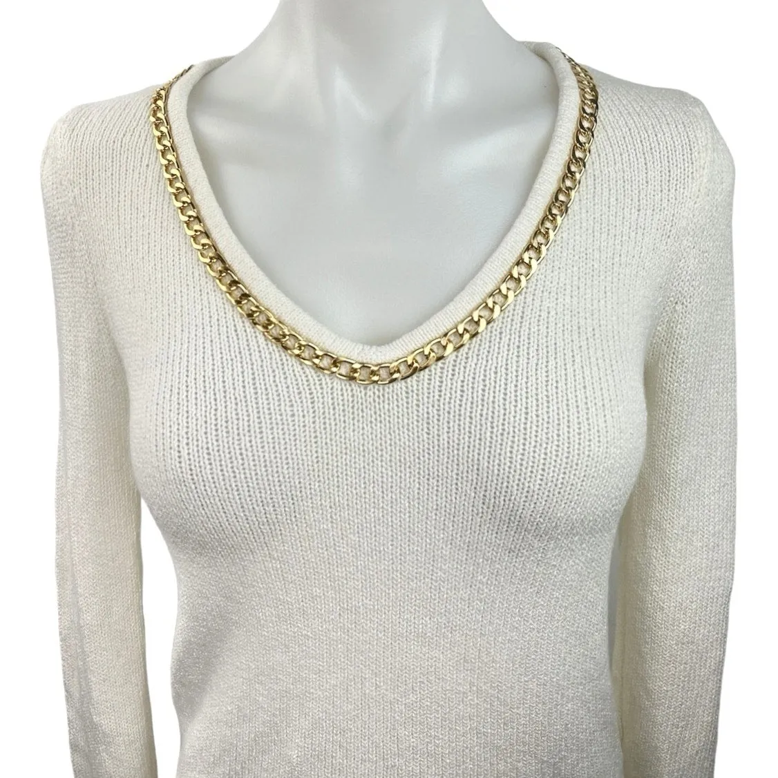 Generation Love White Chain Neck Knit Stretch Pullover Sweater Top Size XS