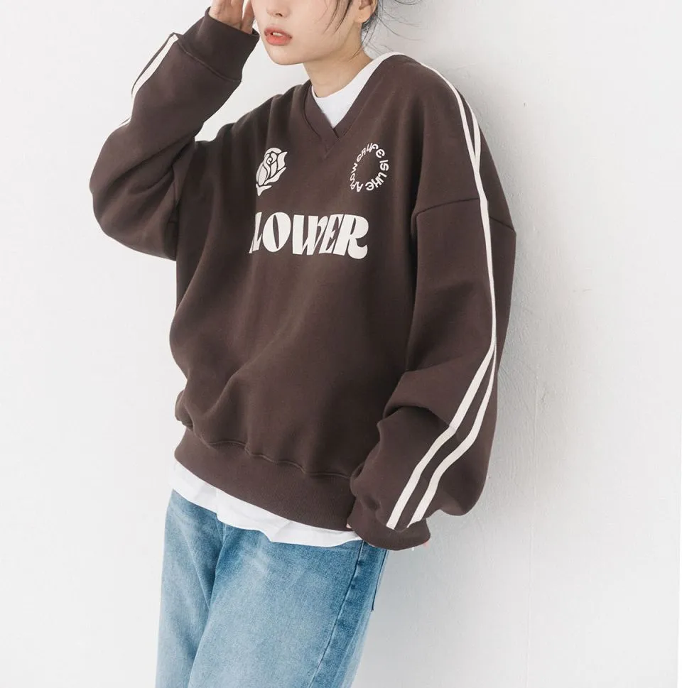 HAVISM  |Street Style Bi-color Long Sleeves Oversized Logo