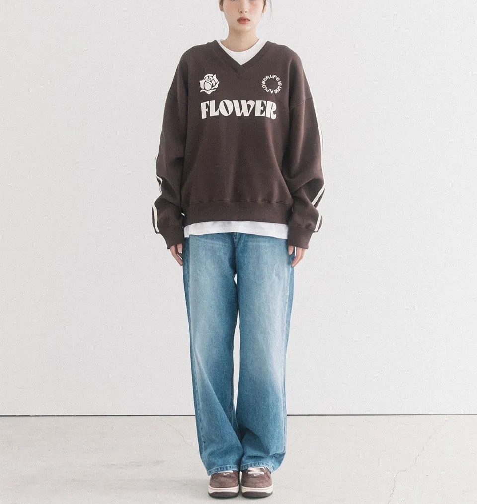 HAVISM  |Street Style Bi-color Long Sleeves Oversized Logo