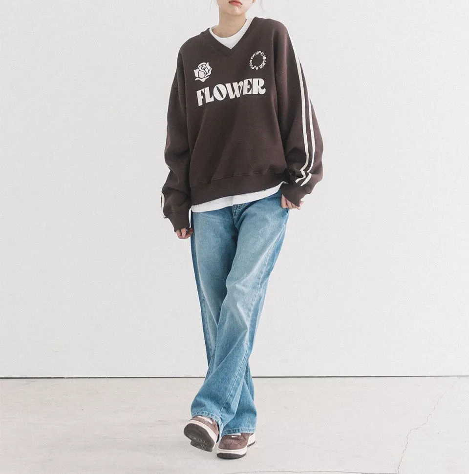 HAVISM  |Street Style Bi-color Long Sleeves Oversized Logo