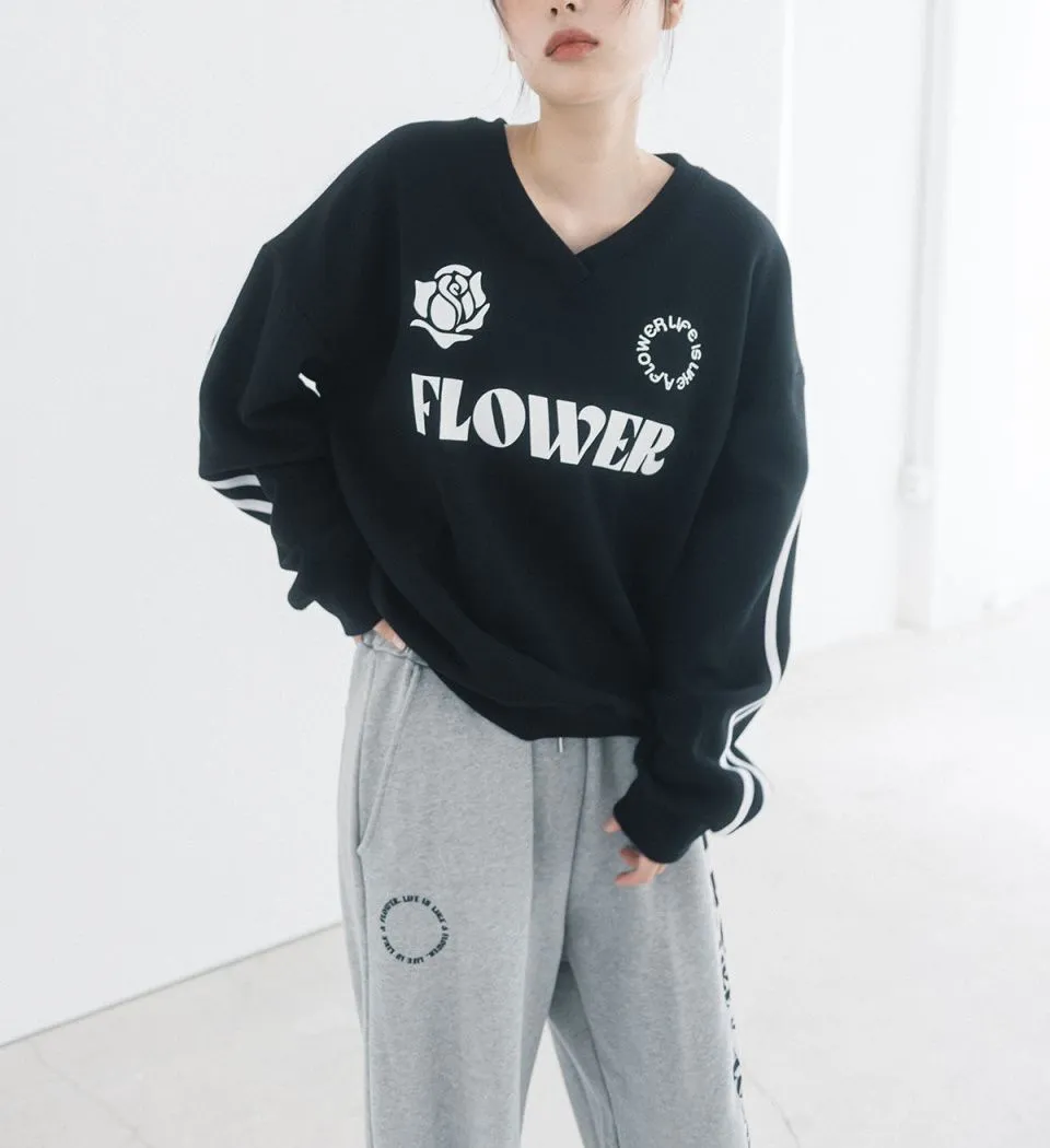 HAVISM  |Street Style Bi-color Long Sleeves Oversized Logo