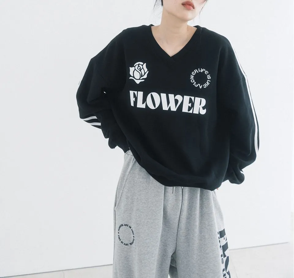 HAVISM  |Street Style Bi-color Long Sleeves Oversized Logo