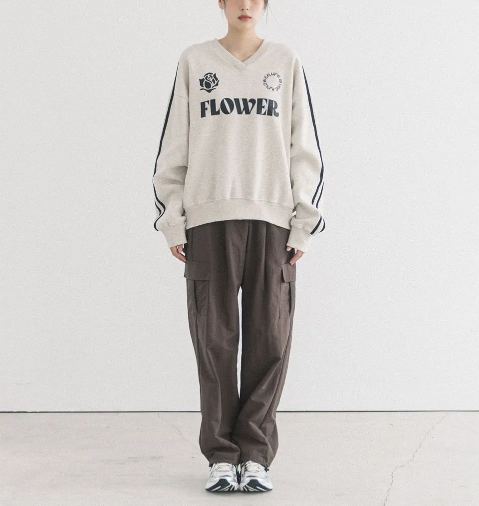 HAVISM  |Street Style Bi-color Long Sleeves Oversized Logo