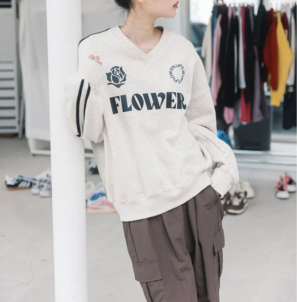 HAVISM  |Street Style Bi-color Long Sleeves Oversized Logo