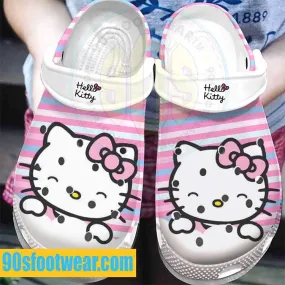 Hello Kitty Crocs – Hello Kitty Blue Pink Lines Pattern Crocband Clog Shoes – 90sfootwear