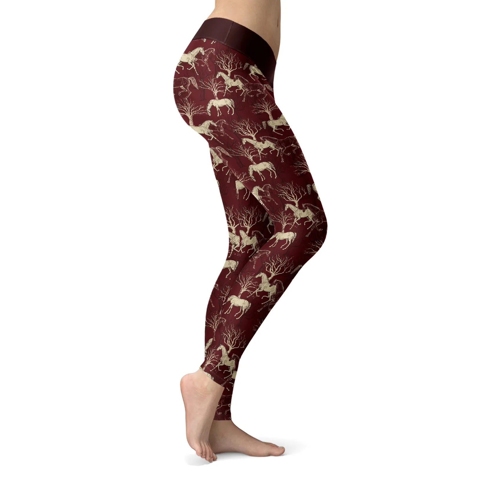 Horse Leggings Burgundy Horse